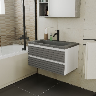 Тумба под раковину Bau Stil Loft grey brushed, раковина кварцевая BAU Stil 75, серый металлик
