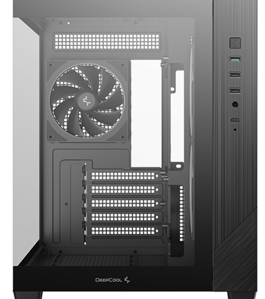 Компьютерный корпус Deepcool CG330 3F без БП, боковое окно (панорама), 3x120мм ARGB PWM вентилятора, черный, mATX
