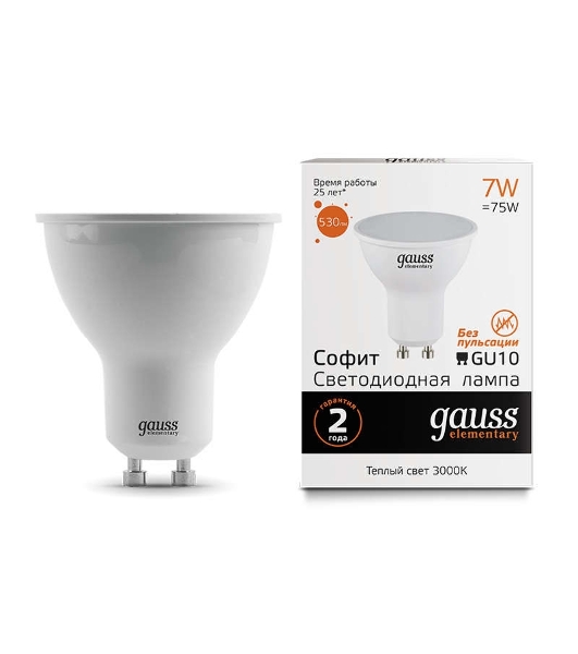 Лампа cветодиодная LED Gauss Elementary MR16 GU10 7W 530lm 3000К 13617