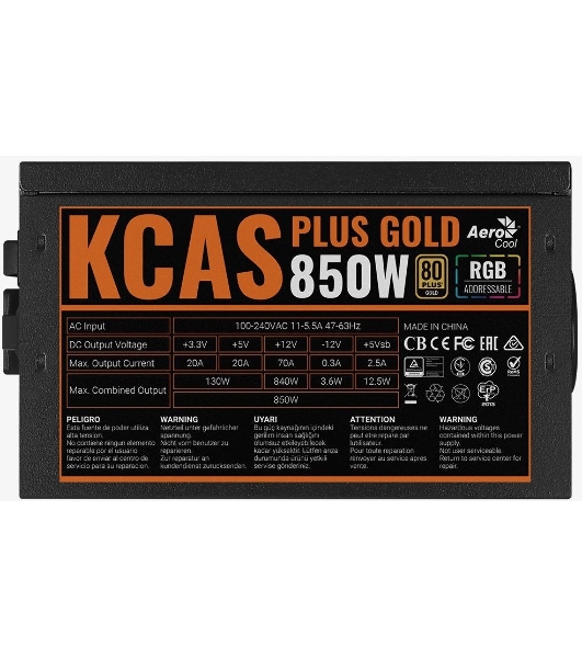 Блок питания Aerocool/Formula KCAS PLUS GOLD 850W (850W, ATX v2.4, APFC, Fan ARGB 12cm, 80+ Gold, Retail)