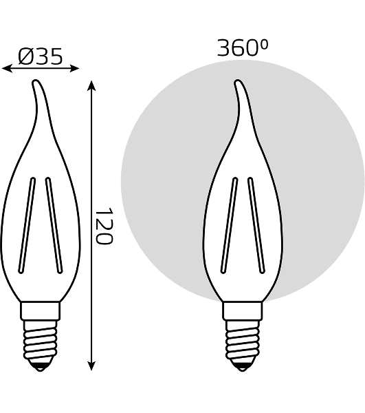 Лампа светодиодная Gauss LED Filament Свеча на ветру E14 7W 580lm 4100К 1/10/50