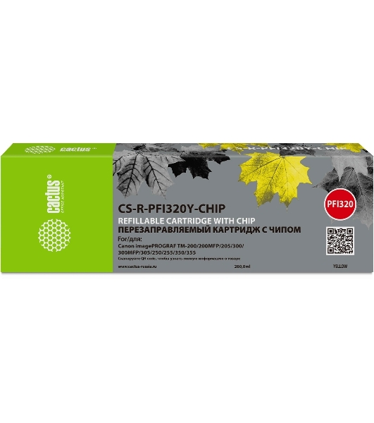 Картридж струйный Cactus CS-R-PFI320Y-CHIP PFI-320Y желтый (260мл) для Canon imagePROGRAF TM-200/200MFP/205/300/300MFP/305/250/255/350/355 с чипом