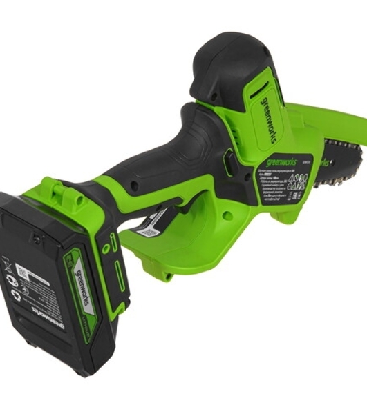 Цепная мини пила GreenWorks G24MCS10K2 аккумуляторная, 24v, 10 см, c АКБ 2АЧ и ЗУ (2008207UA)