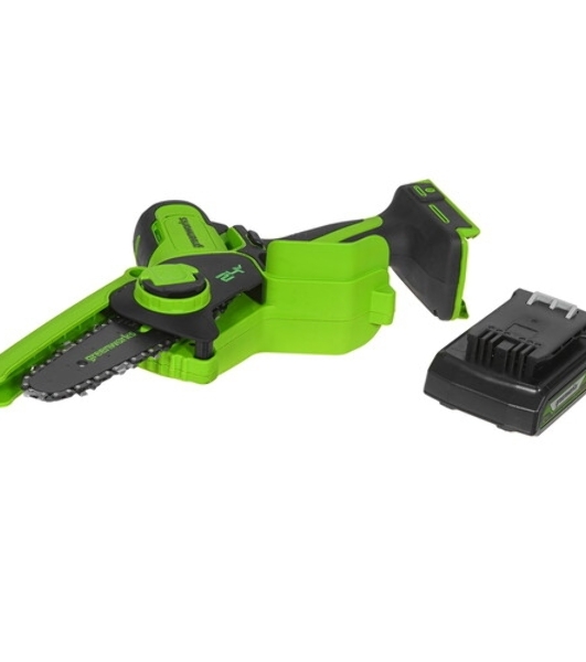 Цепная мини пила GreenWorks G24MCS10K2 аккумуляторная, 24v, 10 см, c АКБ 2АЧ и ЗУ (2008207UA)