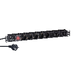 Блок розеток горизонтальный ExeGate ServerPro PDU-19H009 Al-5C135S-EU2.5-SW, 19', 1U, Алюминий, 5 IEC 320 C13, 5 Schuko, кабель с евровилкой VDE-250V-16A-3*1.5мм2, 2.5 метра, выкл. с подсветкой, черный, фото 1