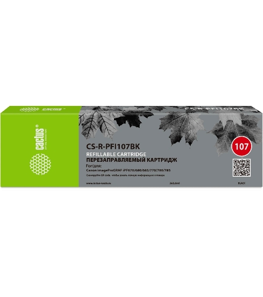 Картридж перезаправляемый струйный Cactus CS-R-PFI107BK черный для Canon imageProGRAF iPF670/680/685/770/780/785 без чипа