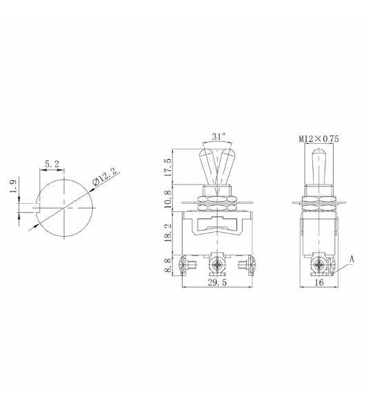 Тумблер Rexant 250V 15А (3c) ON-OFF-ON однополюсный (KN-103) Индивидуальная упаковка 1 шт