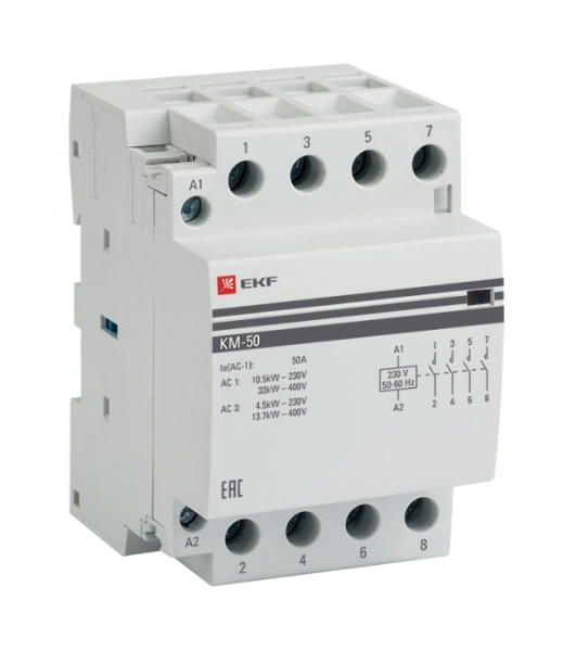 Контактор модульный EKF km-3-50-40 КМ 50А 4NO (3 мод.) PROxima