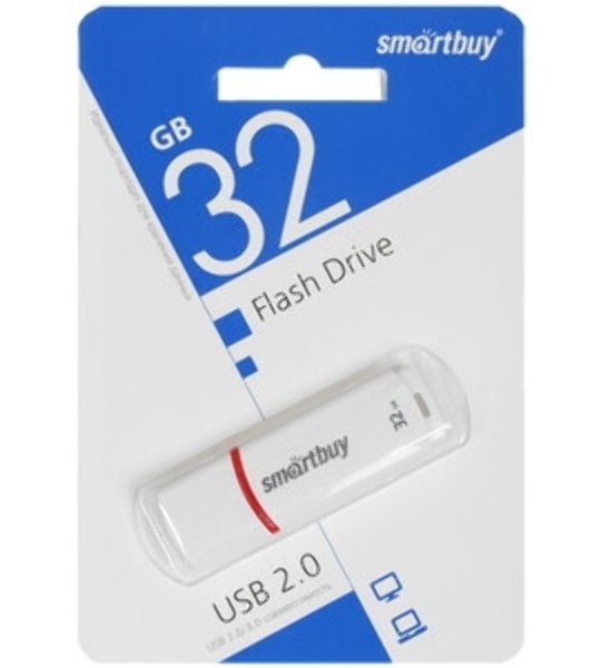 Флешка USB SmartBuy Crown white (SB32GbCRW-W), 32Gb, USB 2.0, R/W 15/5, белый/красный