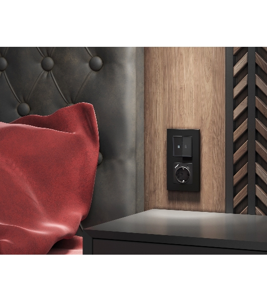 Комплект механизма электрической розетки ALFA Черный матовый 2USB A+C 20W (быстрая зарядка) с/з QUANT (AP8100, VM160) MA810010