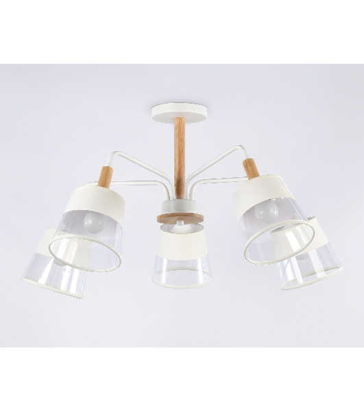 Светильник Ambrella light TR4738/5 WH/LW белый/светлое дерево E27/5 max 40W D760*350