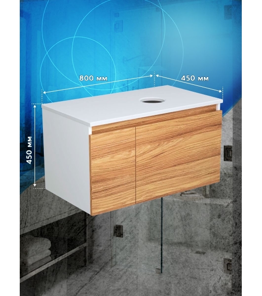 Комплект: тумба Bau Dream Blackwood 80, Раковина круглая накладная BAU Element D41, мрамор, смеситель Hotel Stil, нерж сталь, выпуск клик клак хром