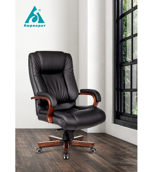 Кресло Бюрократ T-9925WALNUT/BLACK черный, кожа
