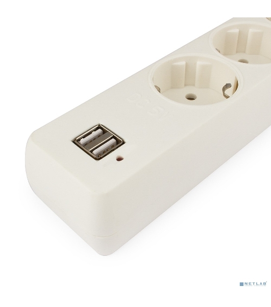 Сетевой фильтр Гарнизон 5 р, 10А, 2xUSB, 1.8 м, ур.защиты 4, белый, пакет