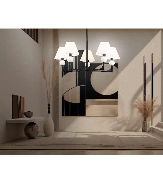 Люстра Ambrella light LH75153/5 BK/FR черный/белый матовый E14*5 max 40W D730*580