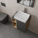 Тумба Bau Dream Blackwood 60 правая, графит, раковина BAU Hotel 48х37, смеситель для раковины высокий Hotel Still, нержавеющая сталь, выпуск клик клак, белый, фото12