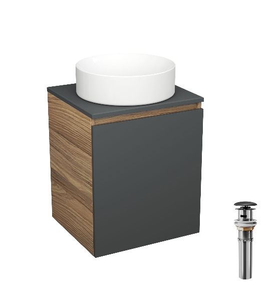 Тумба Bau Dream Blackwood 50 графит, раковина BAU Dream круглая D41, выпуск клик клак, черный