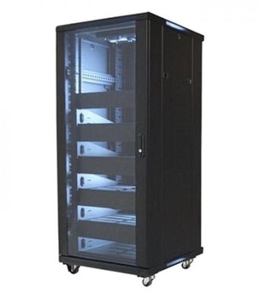 Телекоммуникационный шкаф Wize W27UR (Рэковая стойка)19”, высота 27U, габариты 1388х600х610 мм, вентиляция, колесики, макс. вес нагрузки 798 кг, сталь, черный