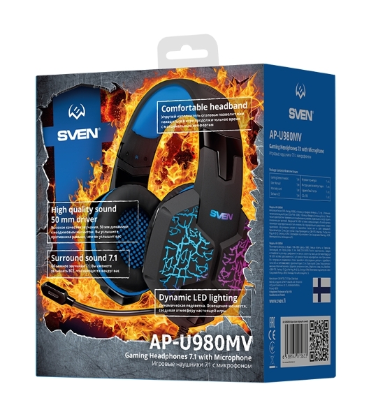 Гарнитура Sven AP-U980MV синий-чёрный, проводная, USB