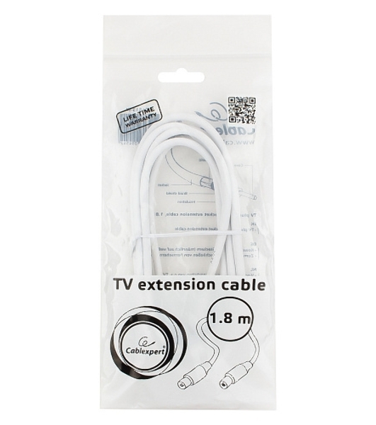 Кабель телевизионный Cablexpert CCV-515-W, Coaxial M/F, белый, 1.8м
