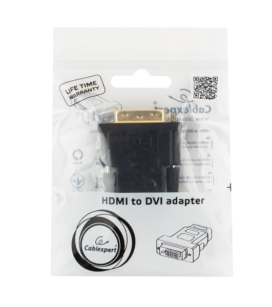 Переходник Cablexpert HDMI-DVI 19F/19M золотые разъемы, пакет, черный