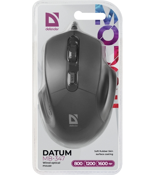 Мышь проводная Defender Datum MB-347 черный, 1600 dpi, USB, кнопки - 4