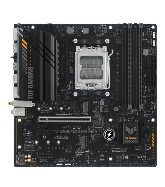 Материнская плата ASUS TUF GAMING A620M-PLUS WIFI, AM5, AMD A620, 4xDDR5, 4xSATA, 2xM.2, 1xPCIe 4.0 x16, 2xPCIe x1, 2xDP, 1xHDMI, 1x 2.5Gb LAN, 4xUSB-A 2.0, 2xUSB-A 3.2 Gen 1, 3x3.5 мм, 7.1, mATX