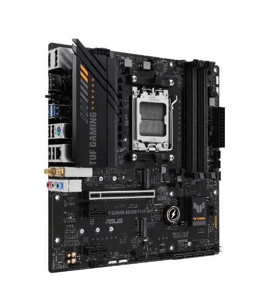 Материнская плата ASUS TUF GAMING A620M-PLUS WIFI, AM5, AMD A620, 4xDDR5, 4xSATA, 2xM.2, 1xPCIe 4.0 x16, 2xPCIe x1, 2xDP, 1xHDMI, 1x 2.5Gb LAN, 4xUSB-A 2.0, 2xUSB-A 3.2 Gen 1, 3x3.5 мм, 7.1, mATX