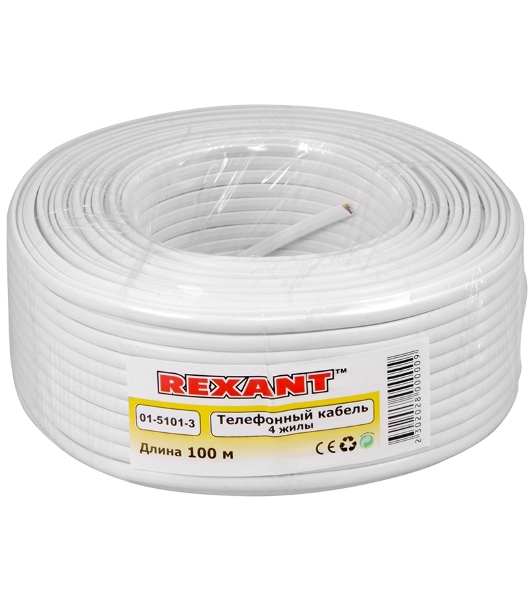 Кабель Rexant Кабель телефонный 4 жилы 100м CCA белый (ШТЛП-4)