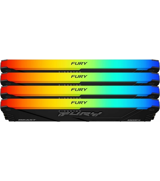 Оперативная память Kingston Fury Beast, DDR4, 32GB (4x8GB), 3200MHz, CL16, DIMM, с радиатором, RGB, черный