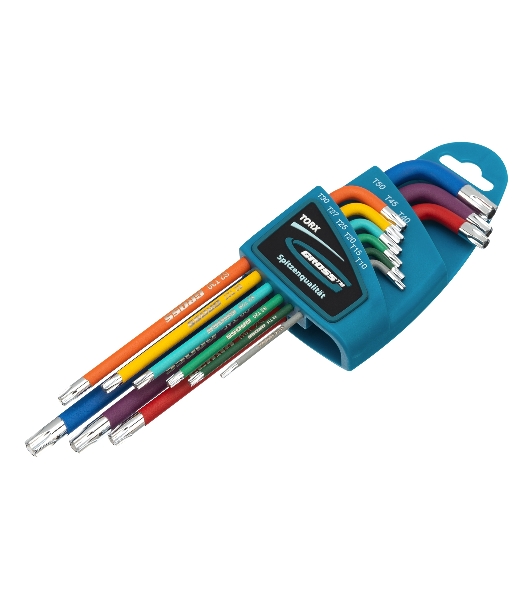 Набор ключей Gross 16402 имбусовых torx-tt 9шт: t10-t50 магнит s2 экстра-длин. хром/краска