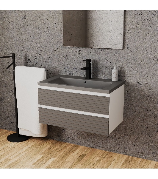 Тумба под раковину Bau Stil Loft grey brushed, раковина кварцевая BAU Stil 75, серый металлик