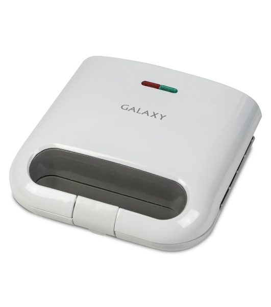 Сэндвич-тостер Galaxy Line GL 2962, белый, с несъемными пластинами, 800 Вт, индикаторы нагрева и сети, антипригарное покрытие рабочей поверхности, теплоизолированный корпус, прорезиненные ножки, препятствующие скольжению