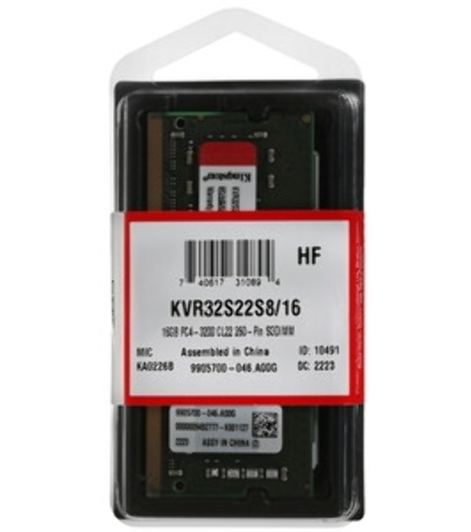 Оперативная память Kingston, DDR4, 16GB (1x16 GB), 3200 MHz, CL22, SO-DIMM