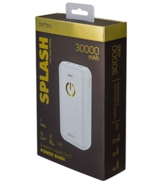 Портативный аккумулятор PERFEO (PF_E2083) - 30000 mAh/LED QC3.0/Type-C/2, белый