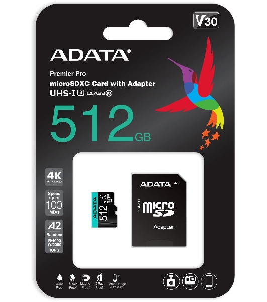 Флеш карта MICRO SDXC 512Gb W/AD. AUSDX512GUI3V30SA2-RA1 ADATA