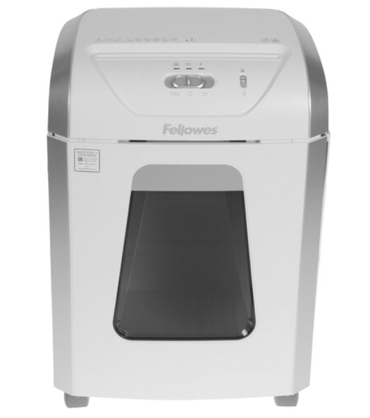 Шредер Fellowes PowerShred 15С белый (секр.P-4) фрагменты 15лист. 19лтр. скрепки скобы пл.карты