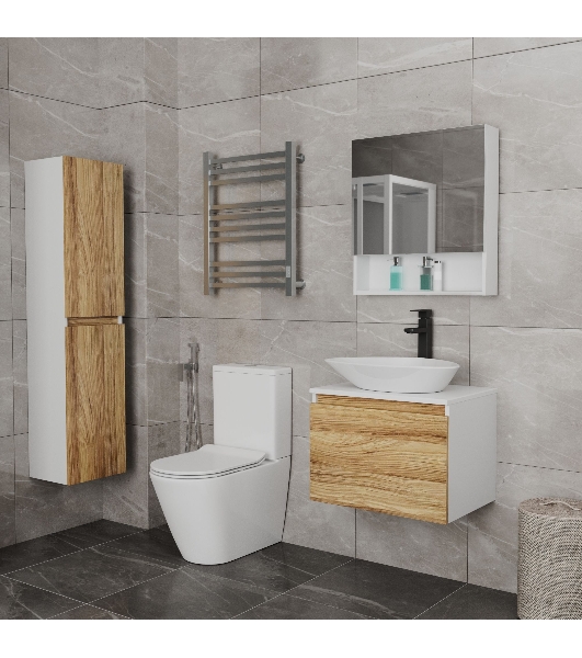 Комплект для ванной, 3 предмета (Тумба Bau Dream Blackwood 60, раковина BAU Triangle 59х39, смеситель для раковины высокий Hotel Black, черный)