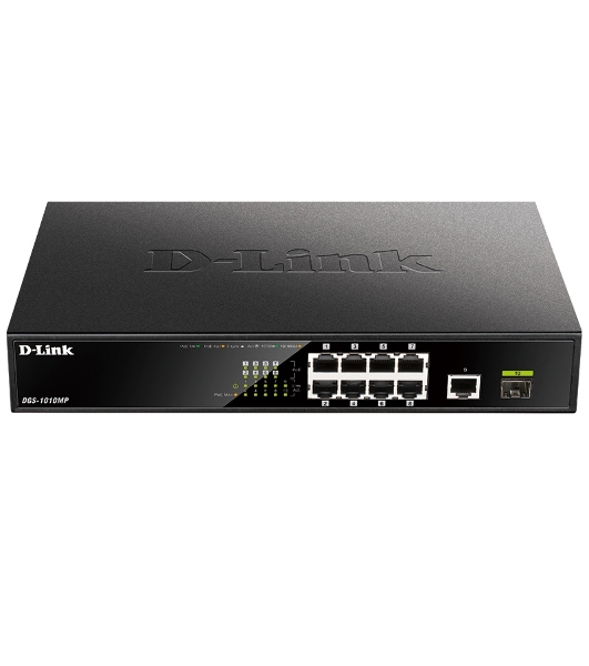 Коммутатор D-Link DGS-1010MP/A1A, 9×1 Гбит/с + 1×1 Гбит/с SFP, неуправляемый
