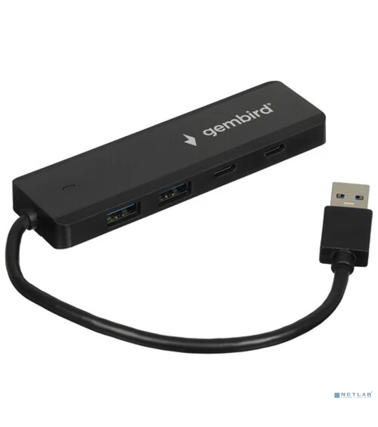 Разветвитель USB3.1 Gembird UHB-C415, 2хUSB, 2хType-C, с доп.питанием (порт Type-C), кабель USB 19см