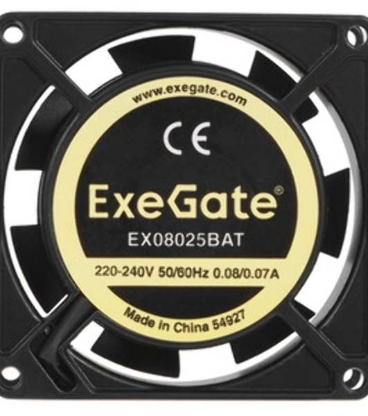 Вентилятор корпусной ExeGate EX08025H2P, 80 мм, 2200 об/мин, 22 дБ, 2-pin, без подсветки