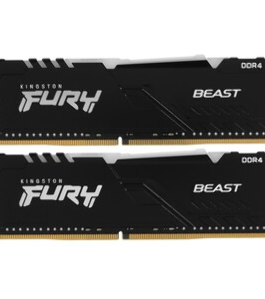 Оперативная память Kingston Fury Beast, DDR4, 64GB (4x16GB), 3200MHz, CL16, DIMM, радиатор, черный