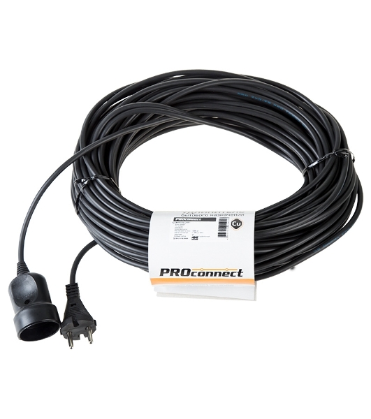 Удлинитель-шнур PROconnect ПВС 2х0.75, 30 м, б/з, 6 А, 1300 Вт, IP20, черный