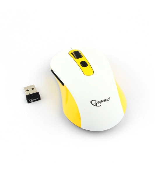 Мышь беспроводная Gembird MUSW-221-Y белый/желтый, 1600 dpi, радиоканал, USB, кнопки - 6