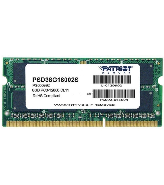 Оперативная память Patriot, DDR3, 8GB (1x8 GB), 1600 MHz, CL11, SO-DIMM