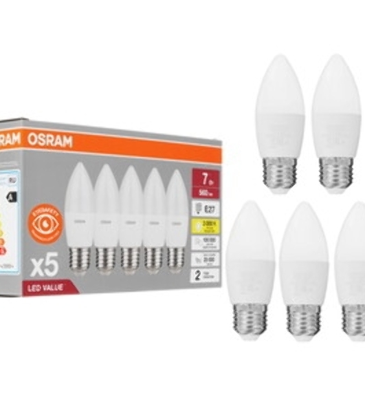 Лампа светодиодная LED Value LVCLB60 7SW/830 свеча матовая E14 230В 10х1 RU OSRAM 4058075578883