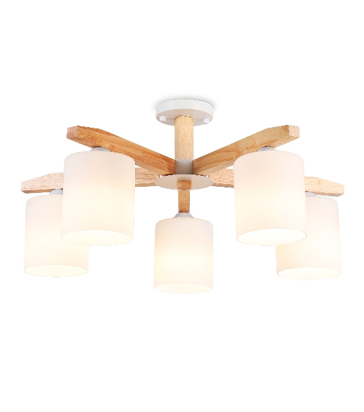 Светильник Ambrella light TR83113/5 WH/LW белый/светлое дерево E27/5 max 40W D700*325