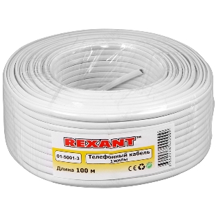 Кабель Rexant телефонный 2 жилы 100м CCA белый (ШТЛП-2)