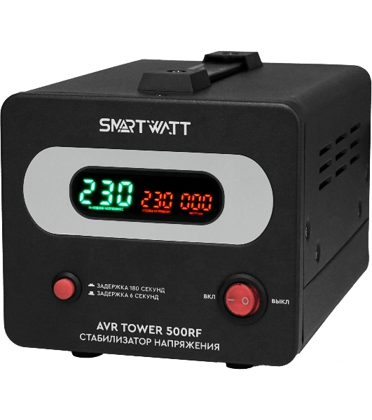 Напольный стабилизатор напряжения SMARTWATT AVR TOWER 500RF (140W - 260W, 500VA, 0.5 кВт, 50-60 Гц, розеток - 1, LED-дис