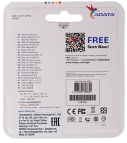 Флешка USB ADATA UV128 (AUV128-32G-RBE), 32Gb, USB 3.0, R/W 100/30, черный/синий